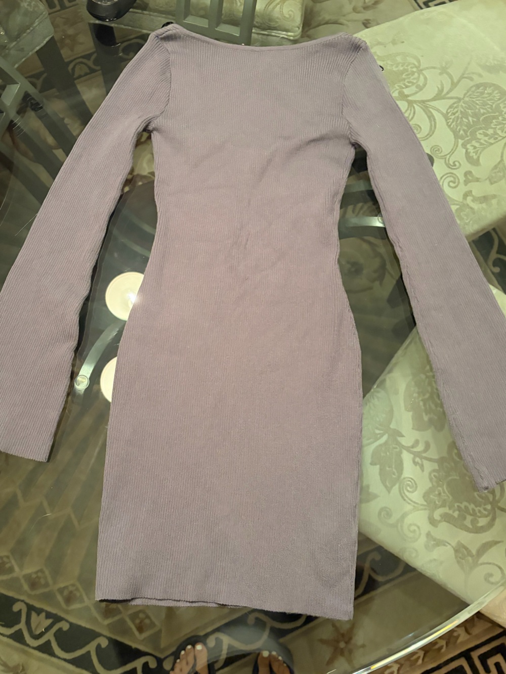 H&M Ribbed Long-Sleeve Sweater Dress in Gray